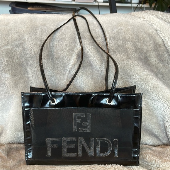 ❤️SOLD❤️ Authentic Vintage Fendi FF Zucca Black Mesh Shopper Tote Shoulder Bag - Picture 1 of 16